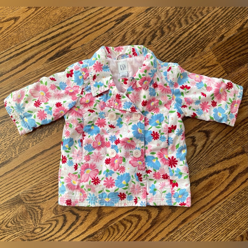 BABY GAP Sweet Pea Jacket Girls Size 0 - 6 Month Pink Floral Lightweight Coat